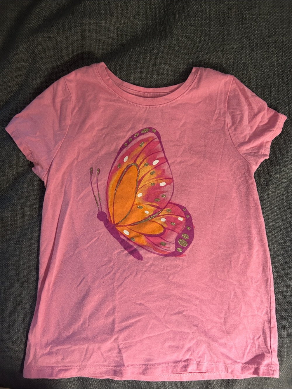 Cat & Jack Pink Tee with Orange & Purple Butterfly